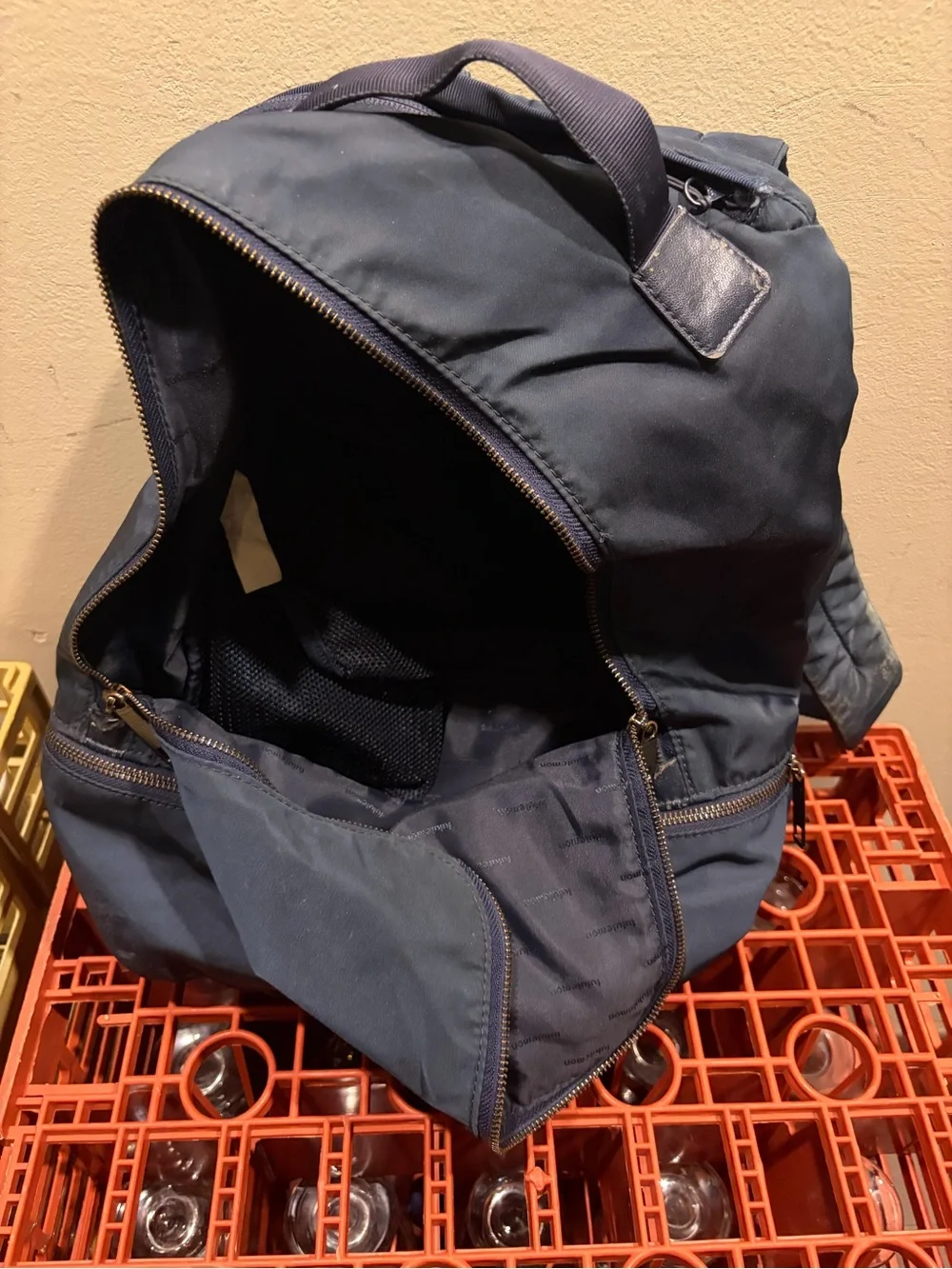Lululemon designer brand city adventure model travel backpack blue carry on bag